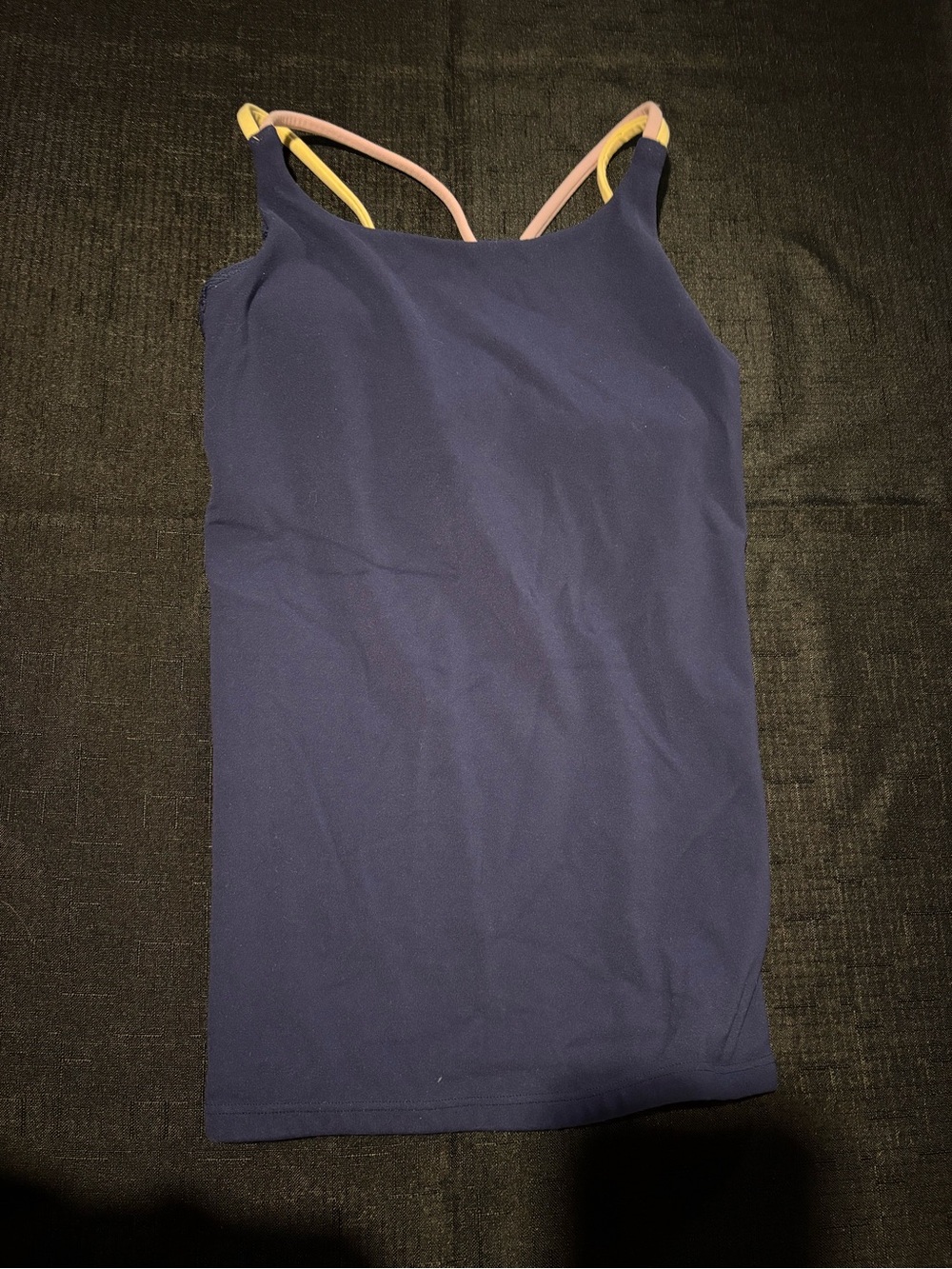 Athleta Girl Navy Tank with Pink and Yellow Straps